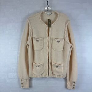 J.Crew Lady Jacket Sweater Cardigan Ivory Jeweled‎ Buttons Size L NWT